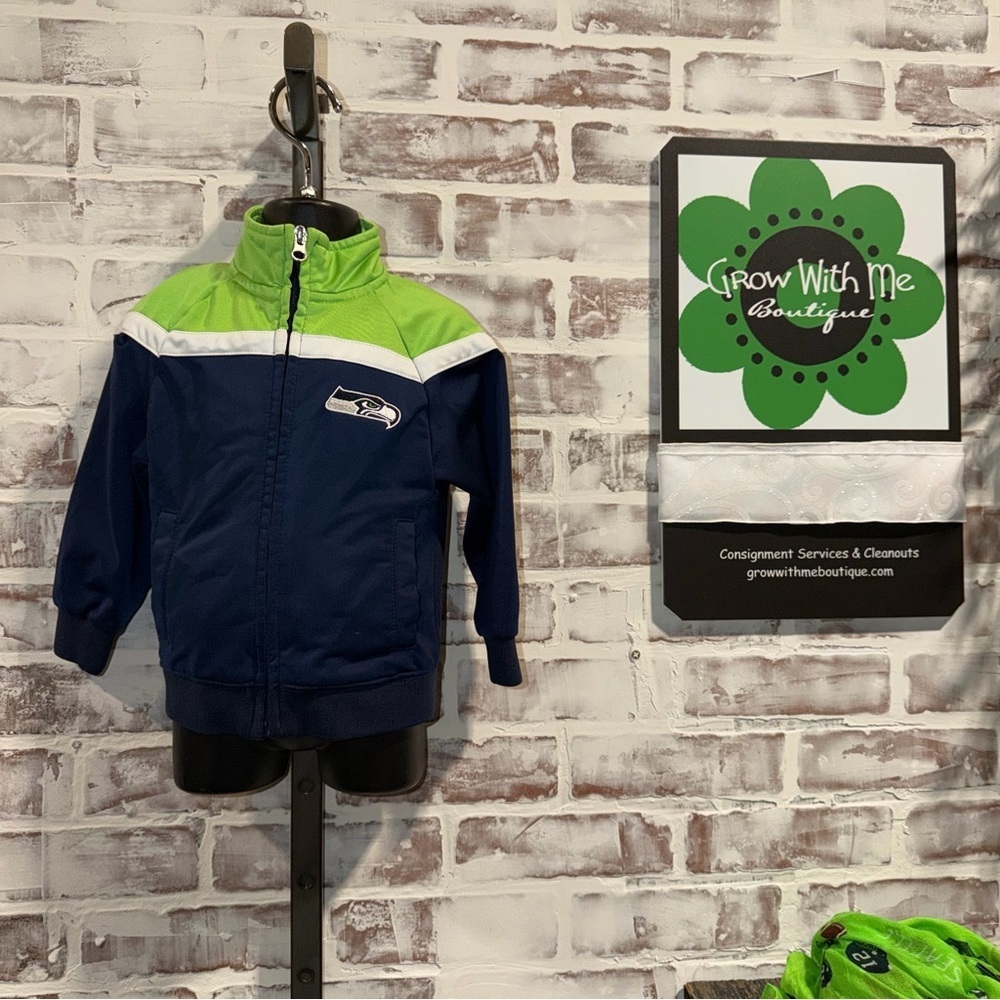 Kids zip up Jacket - Navy and Lime Seattle Seahawks 2T